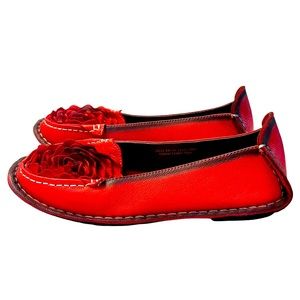 NEW L'Artiste Spring Step Leather Flats Red Rose Toe Slip On Size 40 US 10